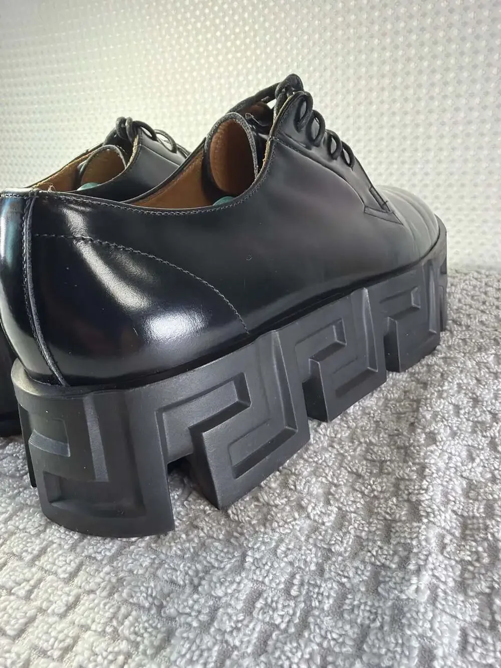 Versace Greca Labyrinth Leather Derby Platform Shoes